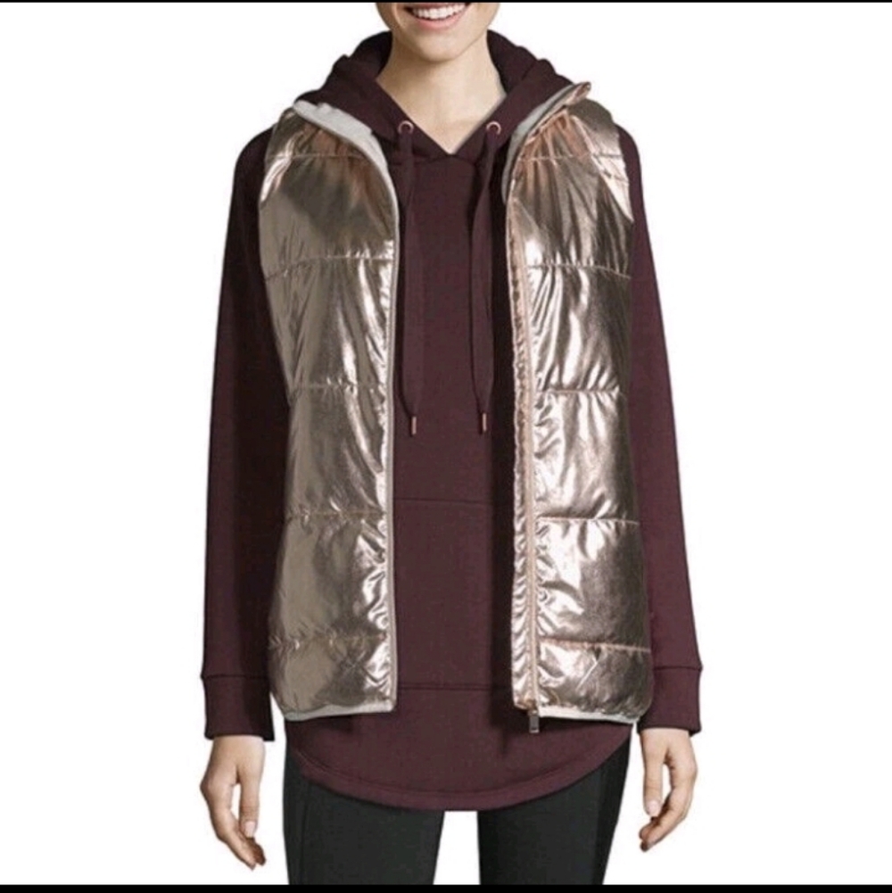 XERSION-Packable Puffer Zip Up Vest (Rose Gold Metallic🩷)-M